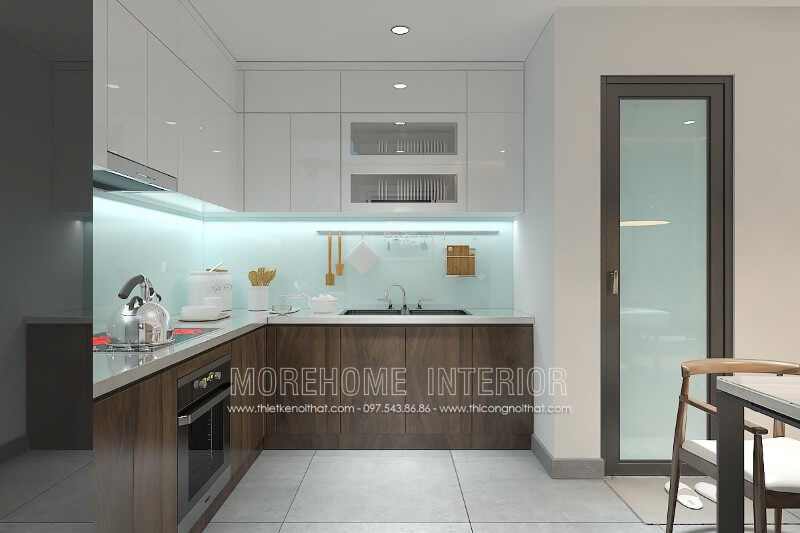 Mẫu tủ bếp chữ L hiện đại được gia chủ lựa chọn vừa tiết kiệm vừa mang lại sự sang trọng, vừa tiết kiệm được tối đa diện tích cho không gian thêm rống và thoáng hơn Tủ bếp chữ L