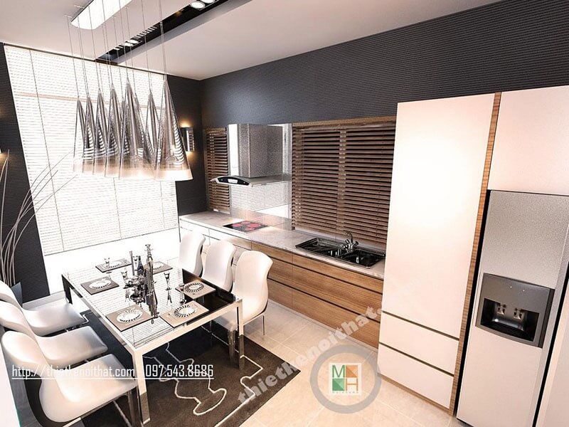 Thiết kế khu vực bếp đẹp với nội thất gỗ công nghiệp hiện đại mang đến không gian nấu nướng hứng thú cho người nội trợ Nội thất bếp gỗ công nghiệp
