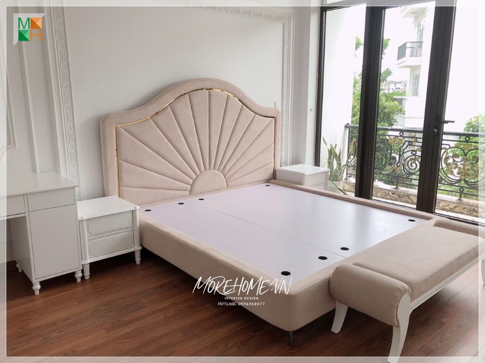 Thi công phòng ngủ nhà phố, biệt thự mang phong cách tân cổ điển với tông màu sáng trang nhã, cao cấp, thẩm mỹ cao cho không gian